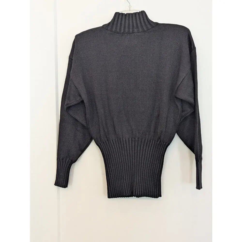 Vtg FIA Italia Handloom Black Sweater S Mock Neck Ribbed Corset Waist